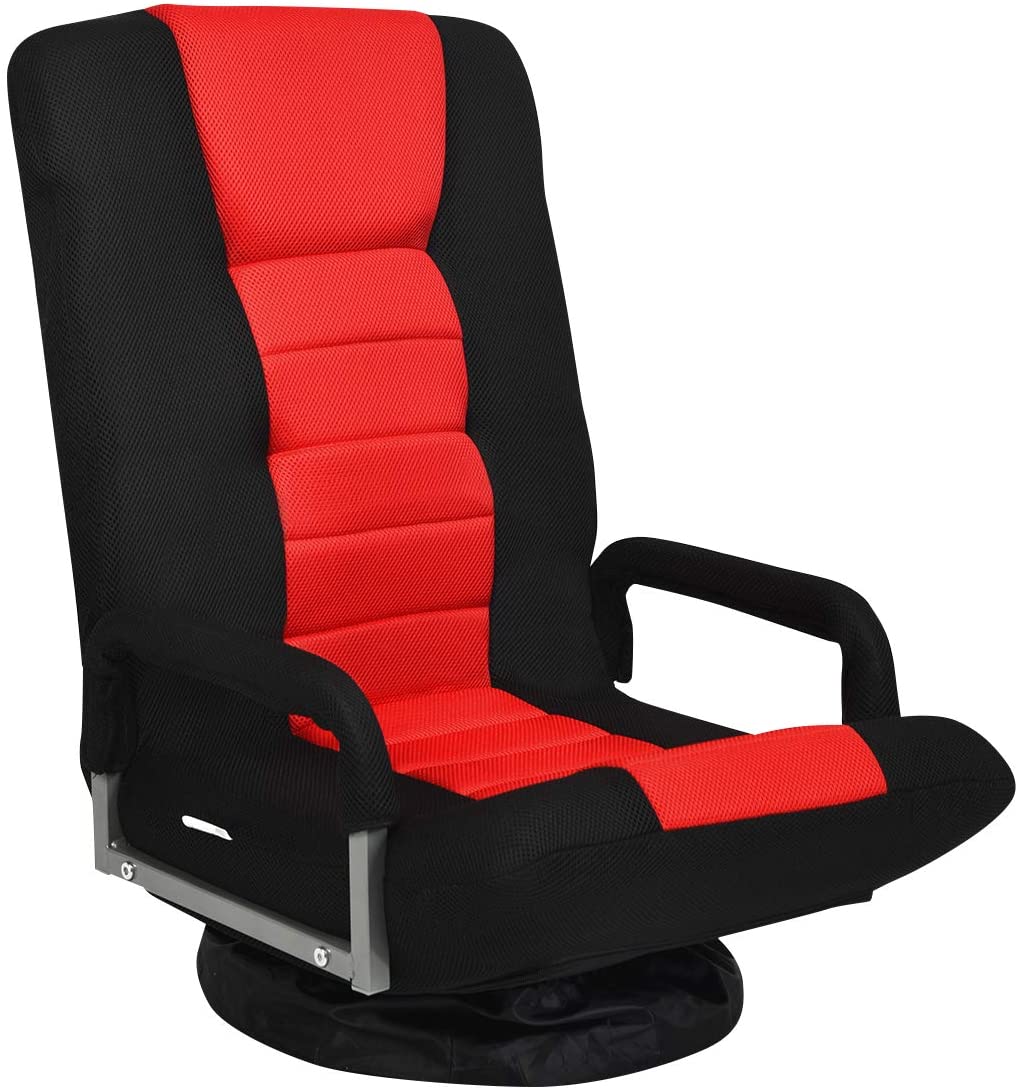 Costway Fauteuil Pliable De Sol, Dossier Réglable Sur 6 Positions Et Base Pivotante À 360°