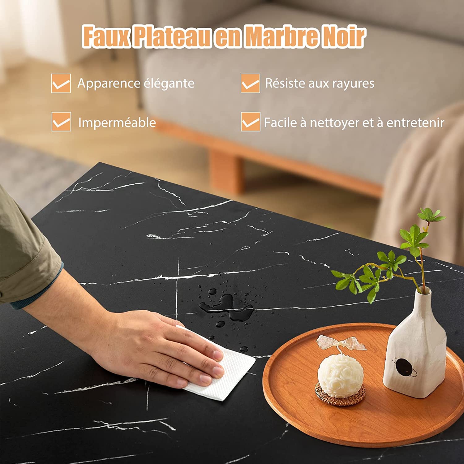 Costway Table Basse Moderne En Faux Marbre Noir À 2 Niveaux Avec Étagère Et 4 Pieds