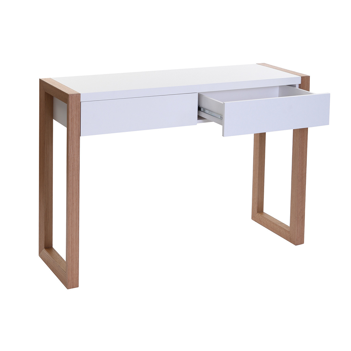 Console Design Avec Rangements 2 Tiroirs Blanche Et Bois Clair Chêne 2 ...