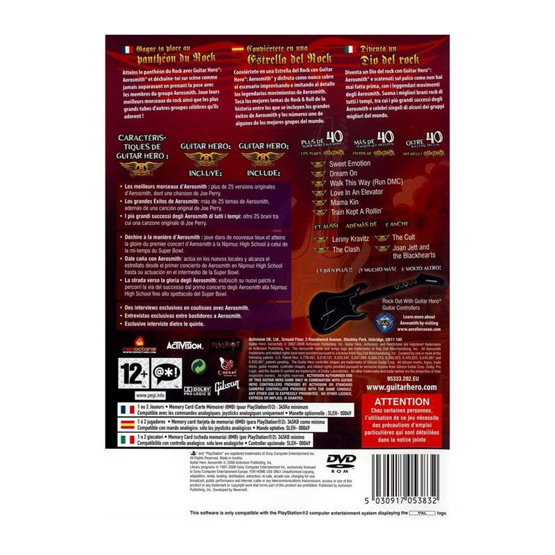 Guitar Hero Aerosmith Jeu Seul Jeu Console Ps2