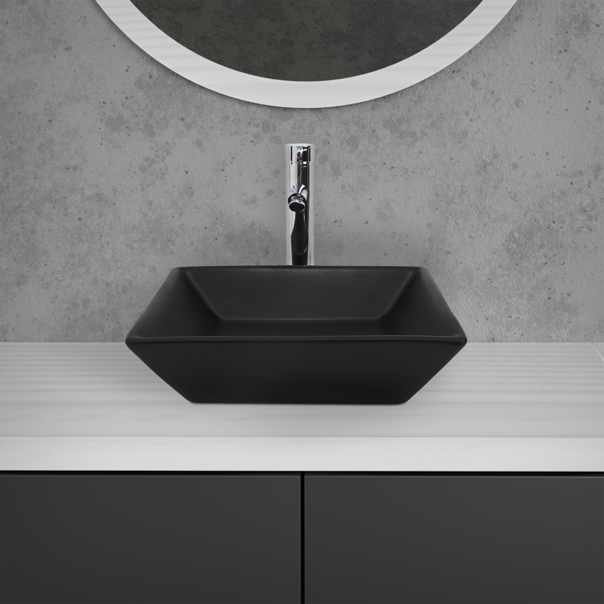 Vasque À Poser Céramique Noir Lavabo Avec Garniture De Vidage Noir 410x410x120mm