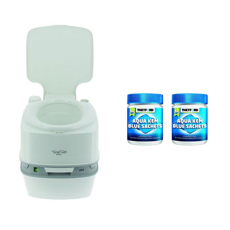 PACK Toilette Portable 21 Litres 100% Autonome + 2x15 Sachets Traitement Des Mati Res Camping Car Thetford