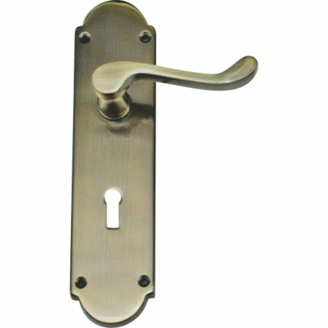 Antique Brass Door Handles - Lever Handle on Plate