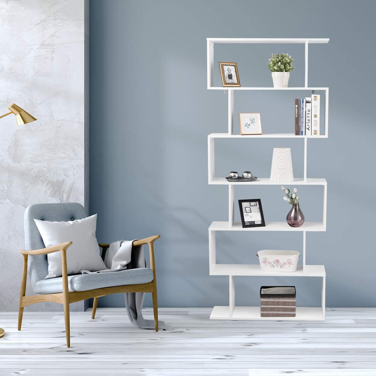 Costway  Bibliothèque Étagère Pour Livres Meuble De Rangement À 6 Niveaux De Style
