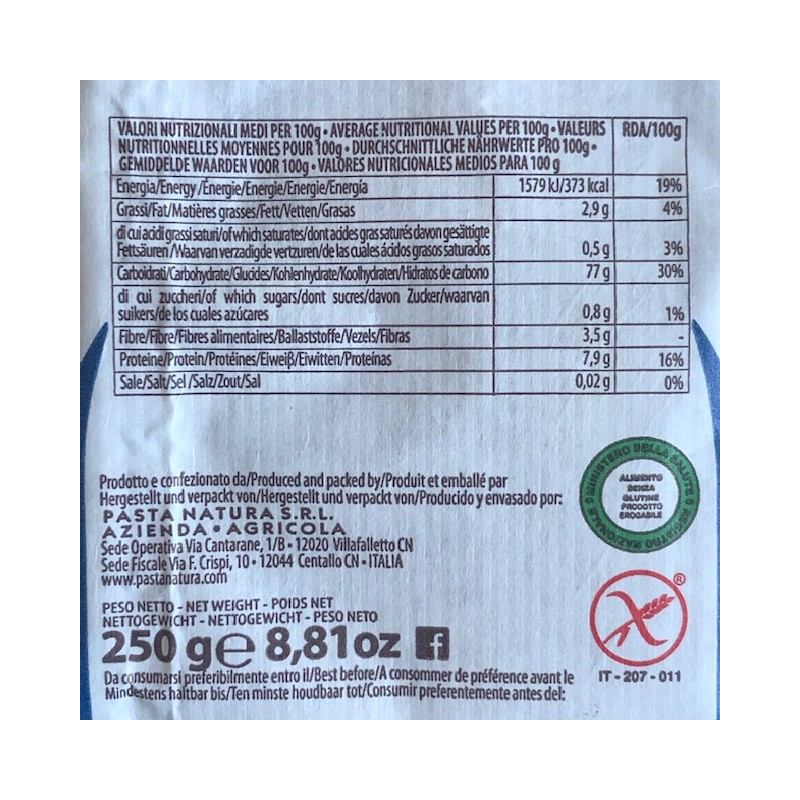 Trois Pâtes Sans Gluten Aux Céréales: Riz Complet, Maïs Et Riz, Amarante Teff Et Quinoa 250 Gr X 3 PASTA NATURA