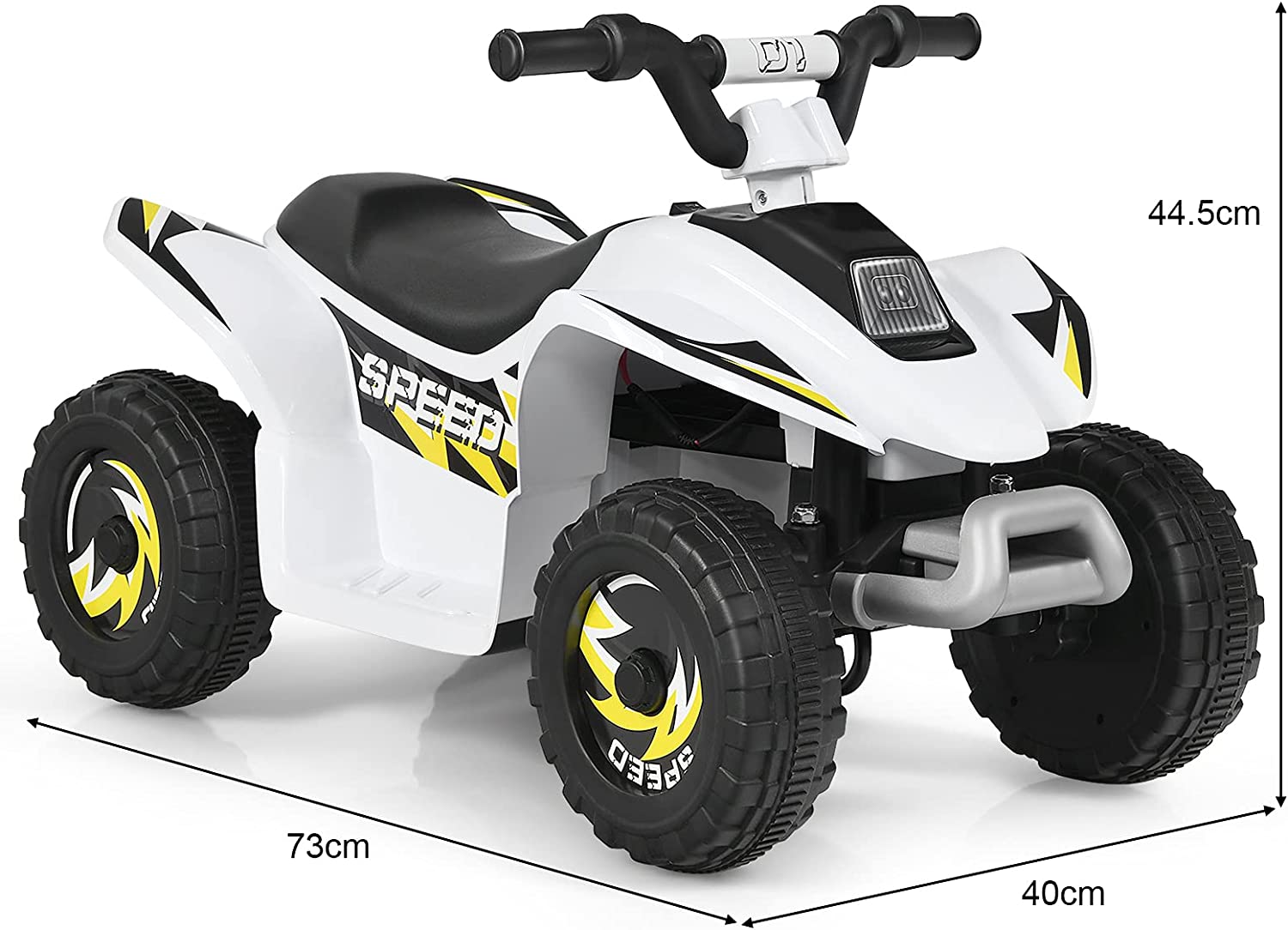 Quad Buggy Electrique Pour Enfant 6 V 4,5 Km-h Max. Voiture Pour Enfants De 3ans+ Blanc