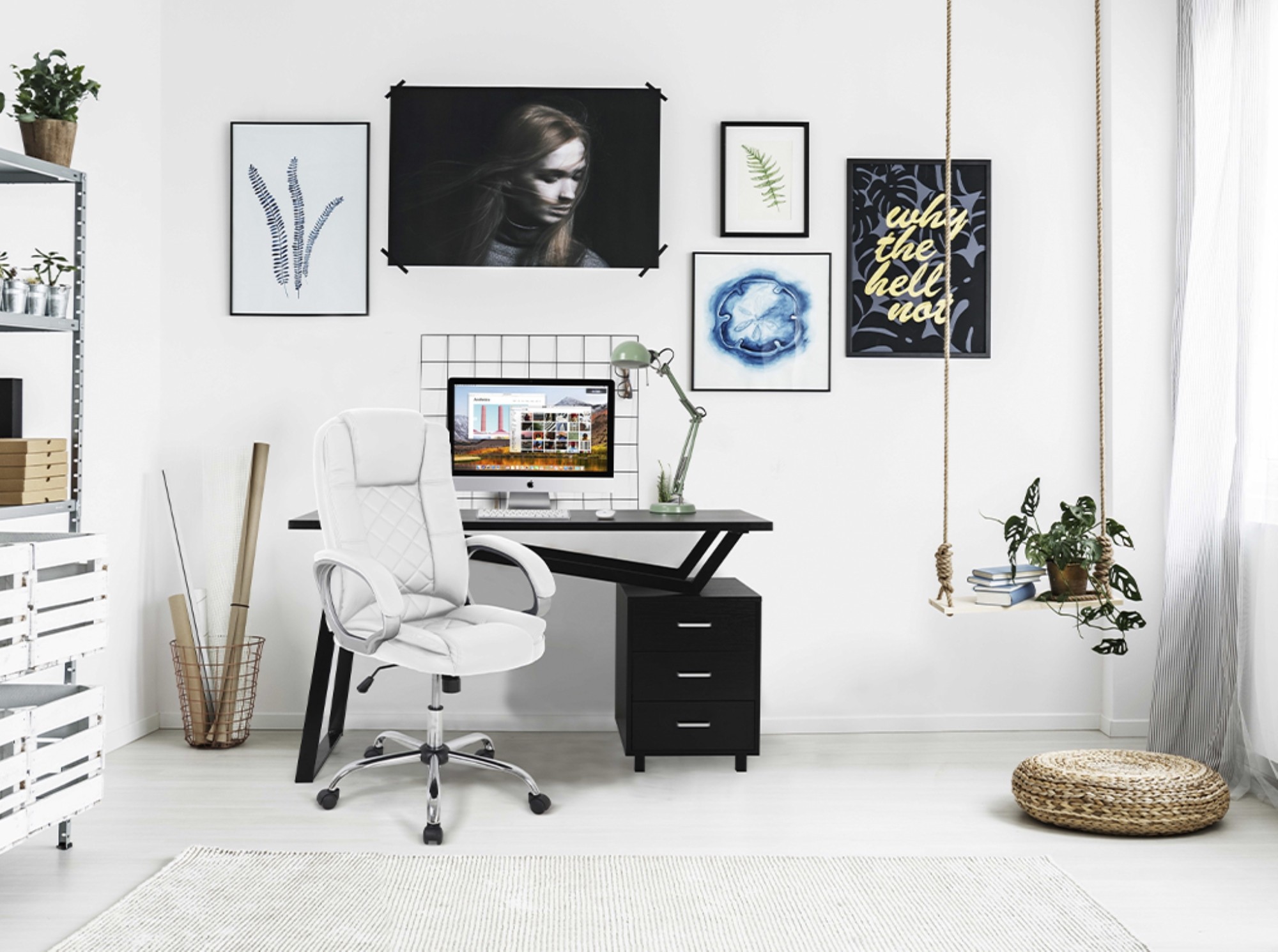 Momma Home - Fauteuil De Bureau Cash En Simili-cuir Blanc