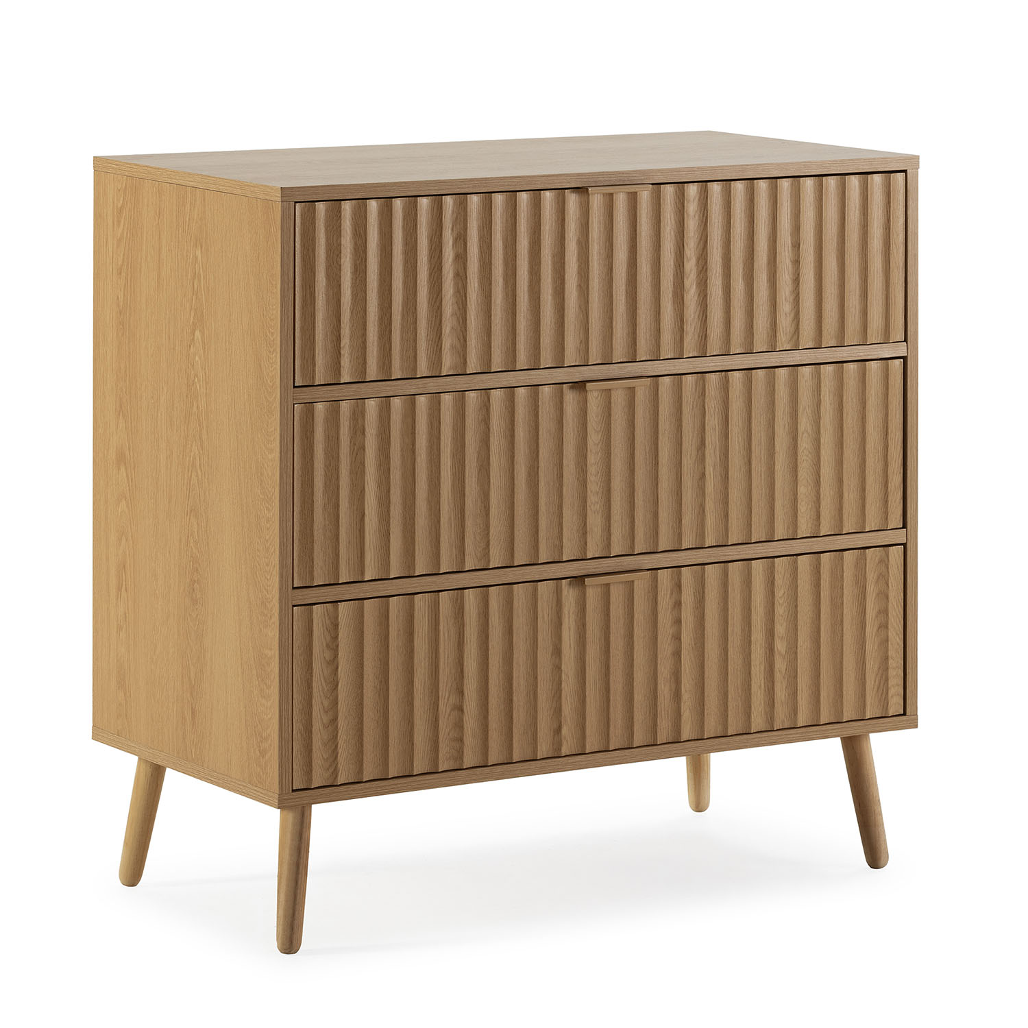 Commode De Nuit Lluvia 3 Tiroirs Coloris Chêne, Largeur 80 Cm