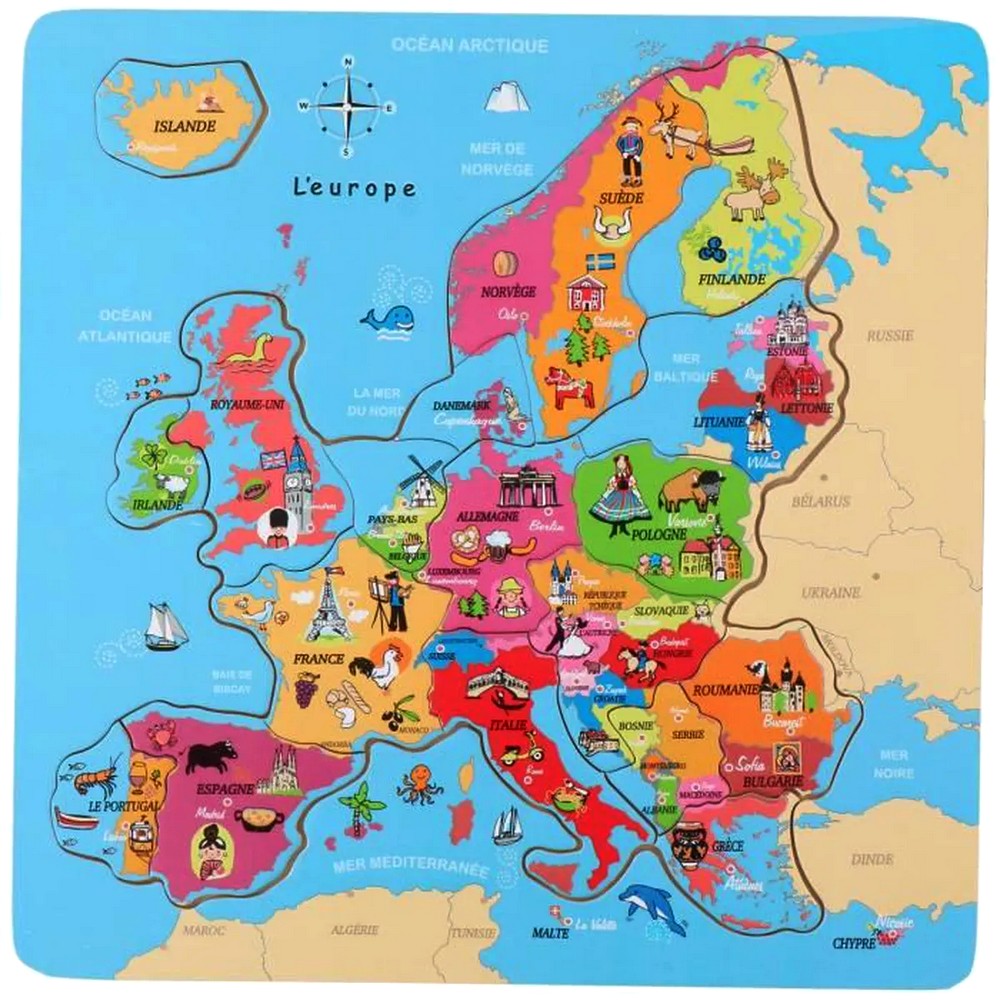 image: Image: Puzzle En Bois Carte Europe 18 Pieces Pays Enfant