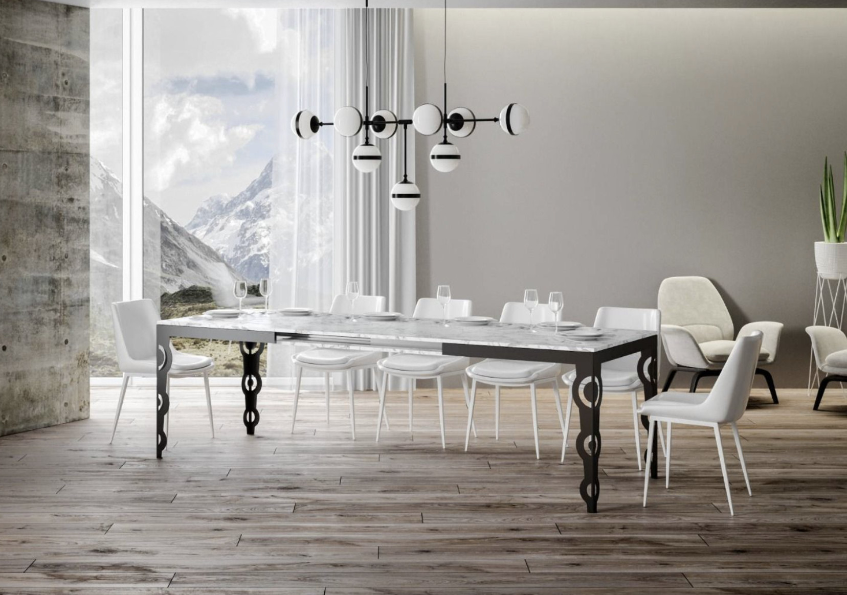 Table Rectangulaire Extensible Orientale 6 À 20 Personnes L 160 À 420 Cm Blanc Eff...