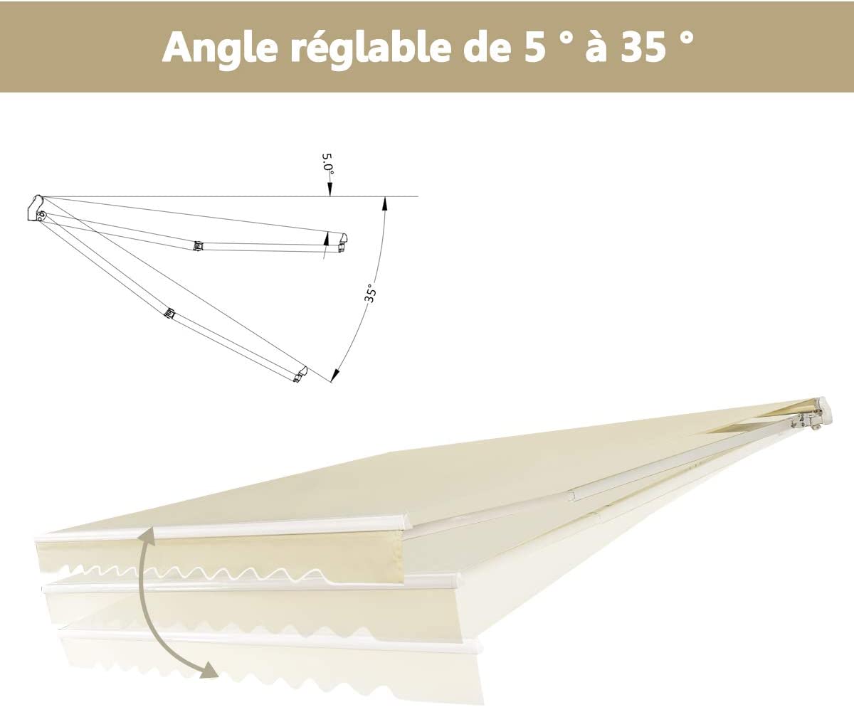 Store Banne De Balcon Rétractable Costway 3,6 X 3 M 
