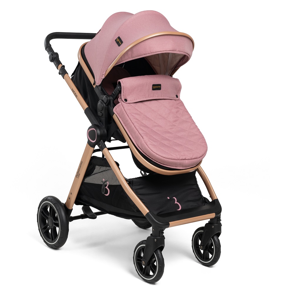 Bebelissimo - Poussette Combinée Trio 3 En 1 - Siège Auto 0m – Nacelle – Dès La Naissance – Jusqu’à 22kg – Nicea - Rose