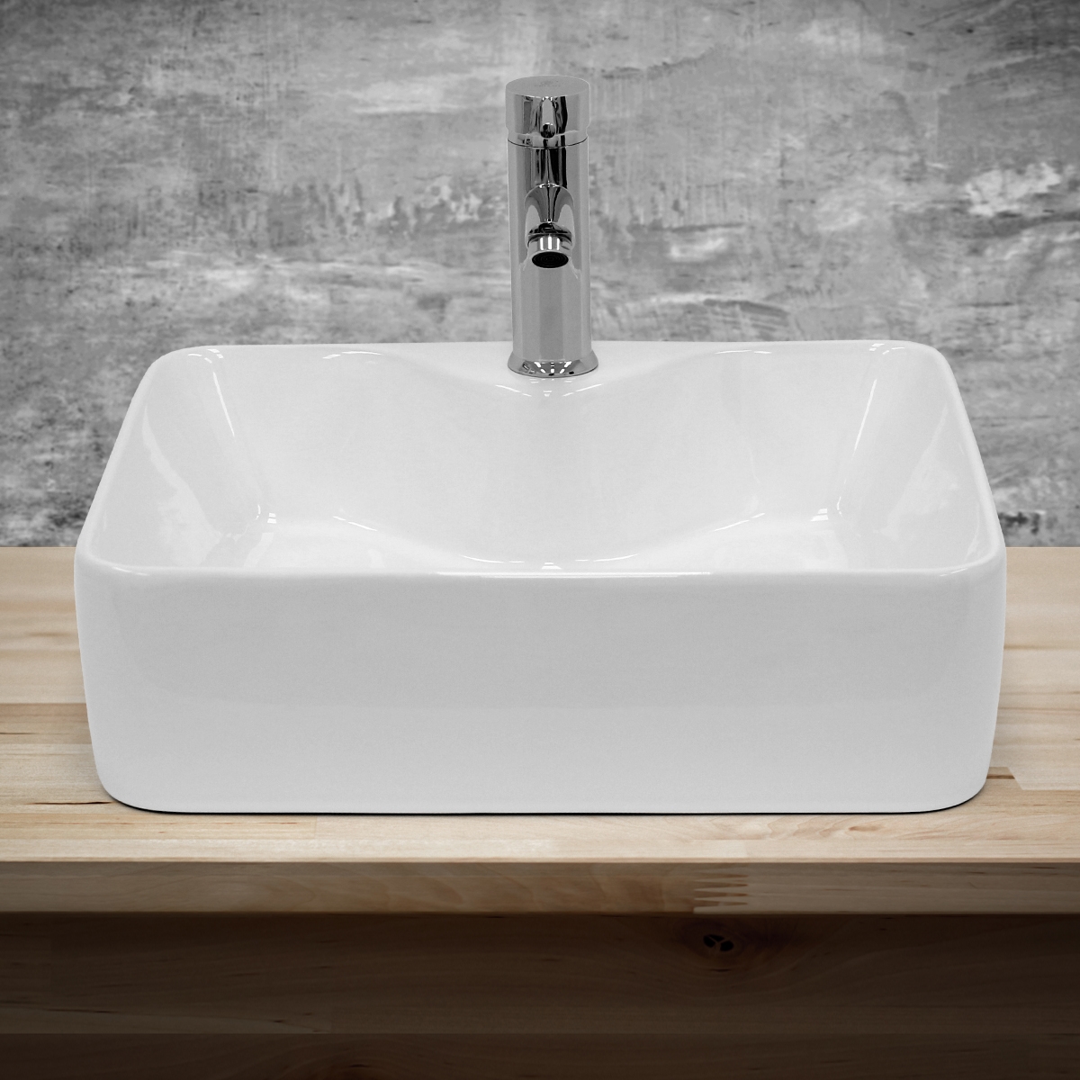 Vasque Céramique Blanc Carré Avec Garniture Vidage Salle De Bain 480x380x140 Mm