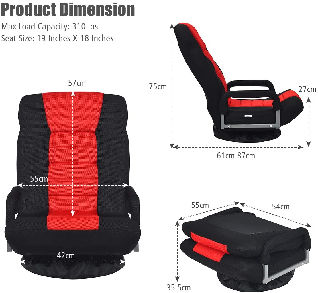 Costway Fauteuil Pliable De Sol, Dossier Réglable Sur 6 Positions Et Base Pivotante À 360°