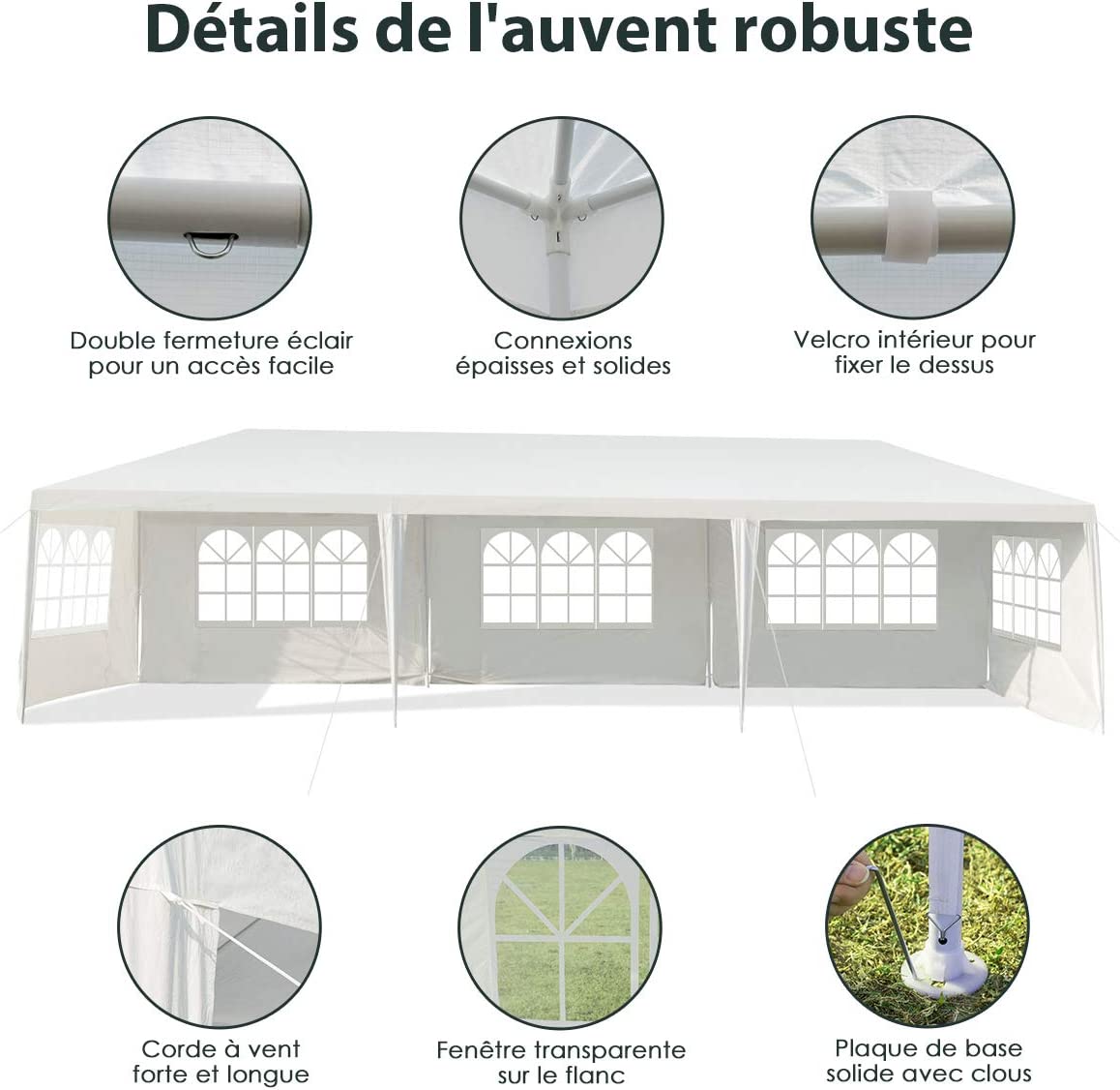 Costway Tonnelle De Jardin Inclut 5 Murs Amovibles Avec Fenêtre Sur Côté