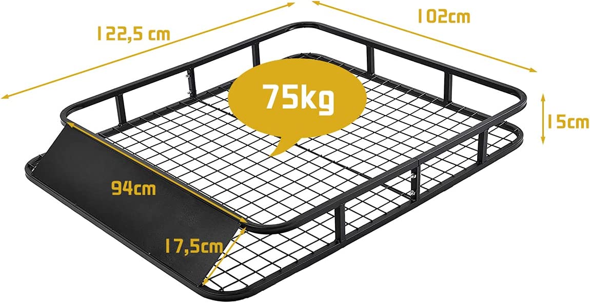 Costway Porte-bagages De Toit Pour Voiture En Métal 122,5x102cm Avec Déflecteur D’air Capacité 75 Kg