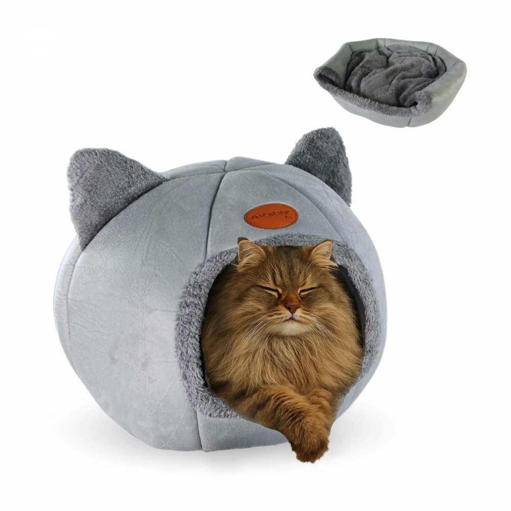 Grotte Nichoir Grise Pour Animaux Pliable Gris Confort Doux 40x40x43 Cm Charge Max. 12kg Hellocatty Mobiclinic