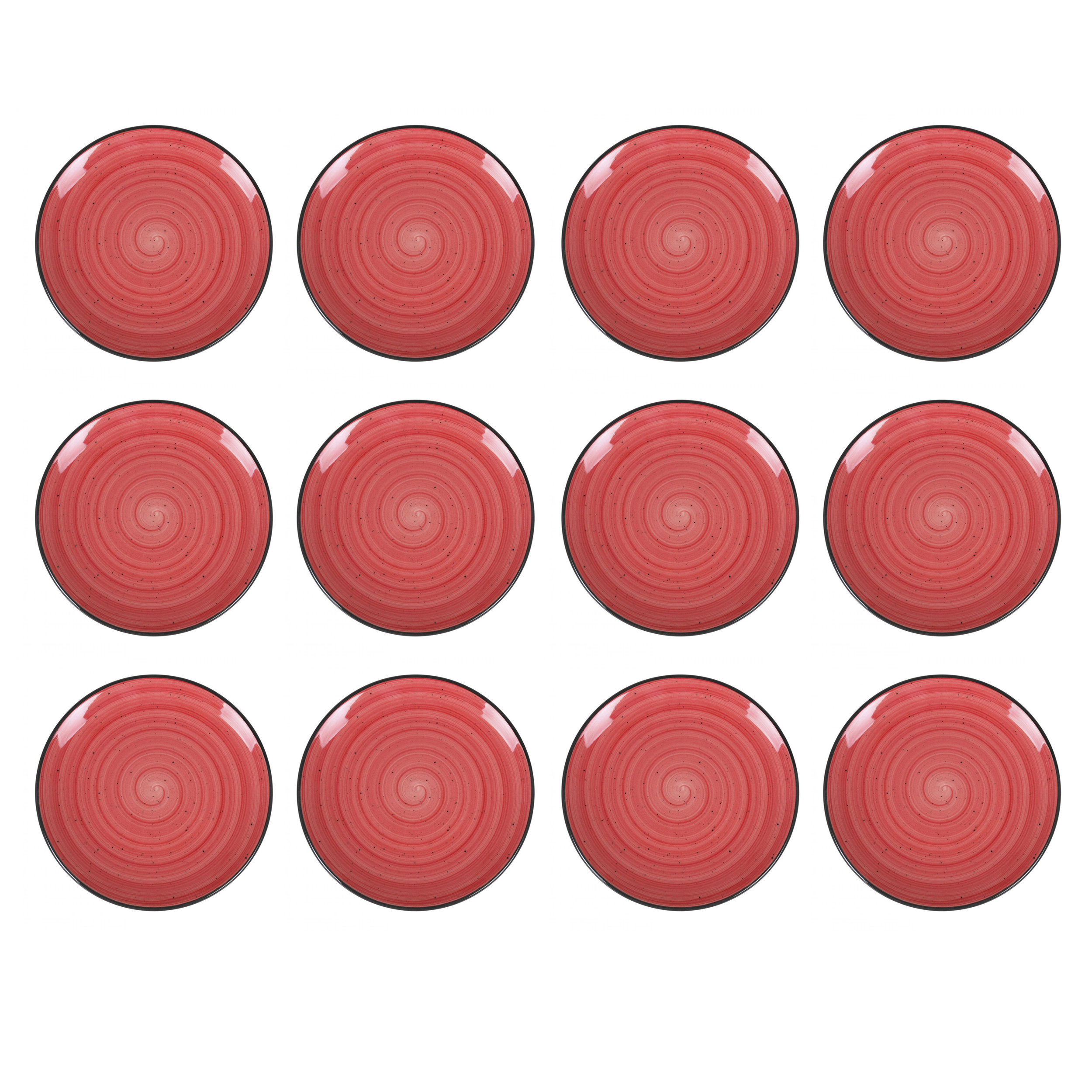 Service D'assiettes Rondes De 12 Pièces Plates Et Empilables, Sisilia, Plat En Porcelaine Rouge