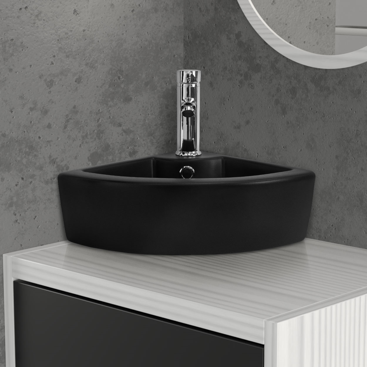 Lavabo D'angle Céramique Noir Lave-mains Moderne Avec Trop-plein 460x330x130 Mm