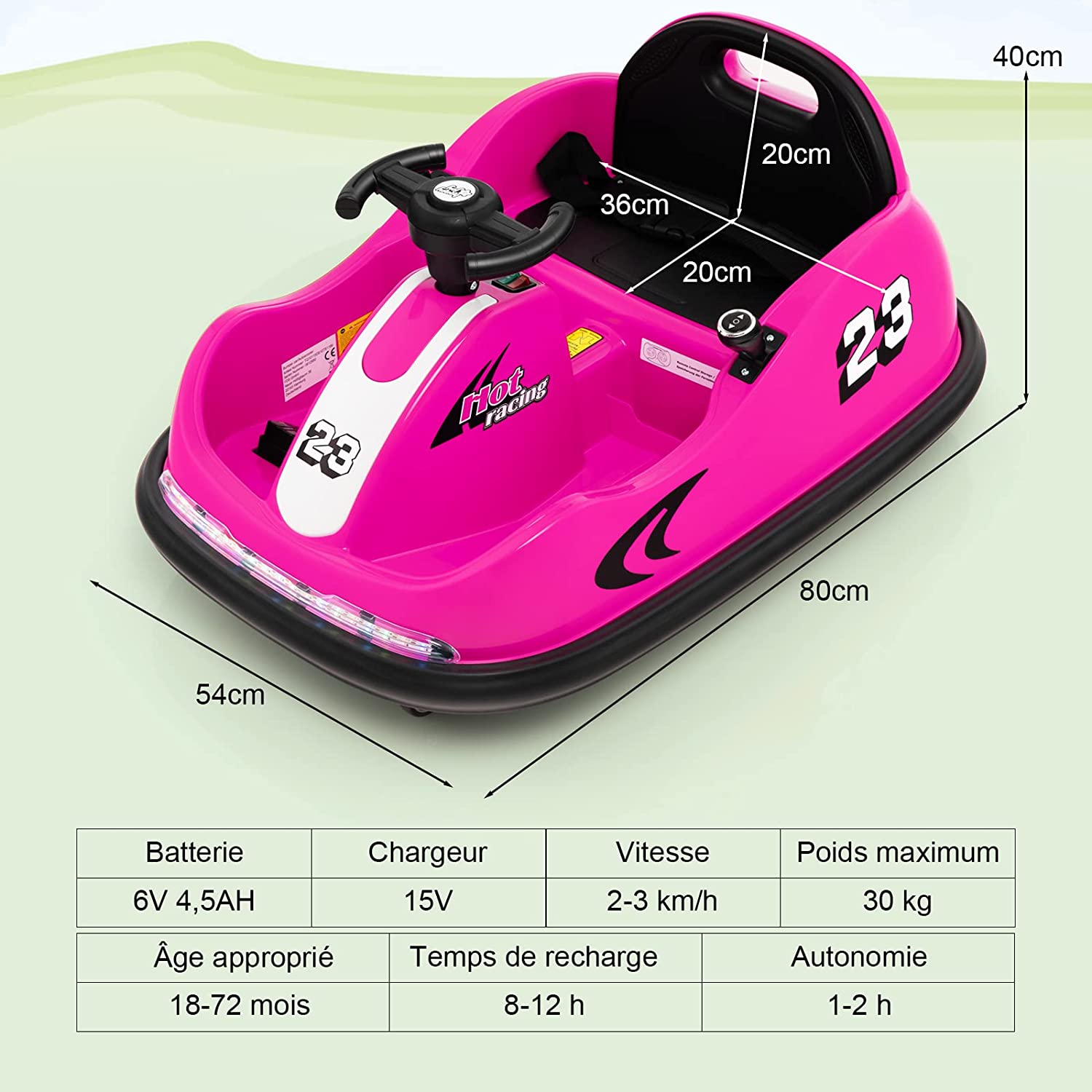 Auto Tamponneuse Électrique Enfants 6v Avec Télécommande 2.4g,voiture Tournante Bébé 360° Avec Lumières Led