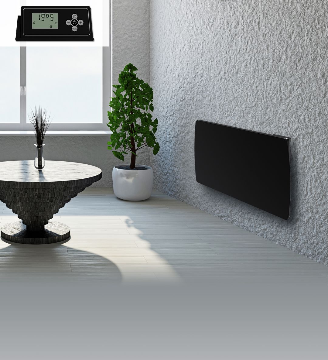 Radiateur À Inertie Céramique Verre Noir Lcd 1500w