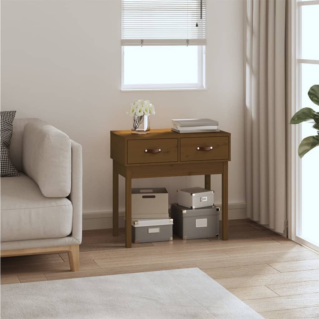 Table Console | Table D'entrée Marron Miel 76,5x40x75 Cm Bois Massif De Pin