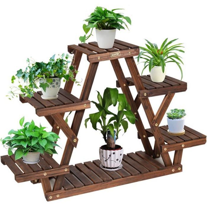 Étagère Pour Plantes En Bois 6 Tablettes 99x25x64,5cm, Support Plante Charge 10kg Par Niveau Terrasse