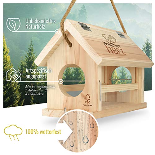 Wildtier Herz | Mangeoire Oiseaux Exterieur En Bois - Maison Oiseaux, Distributeur Suspendu Imperméable D’extérieur - Ma