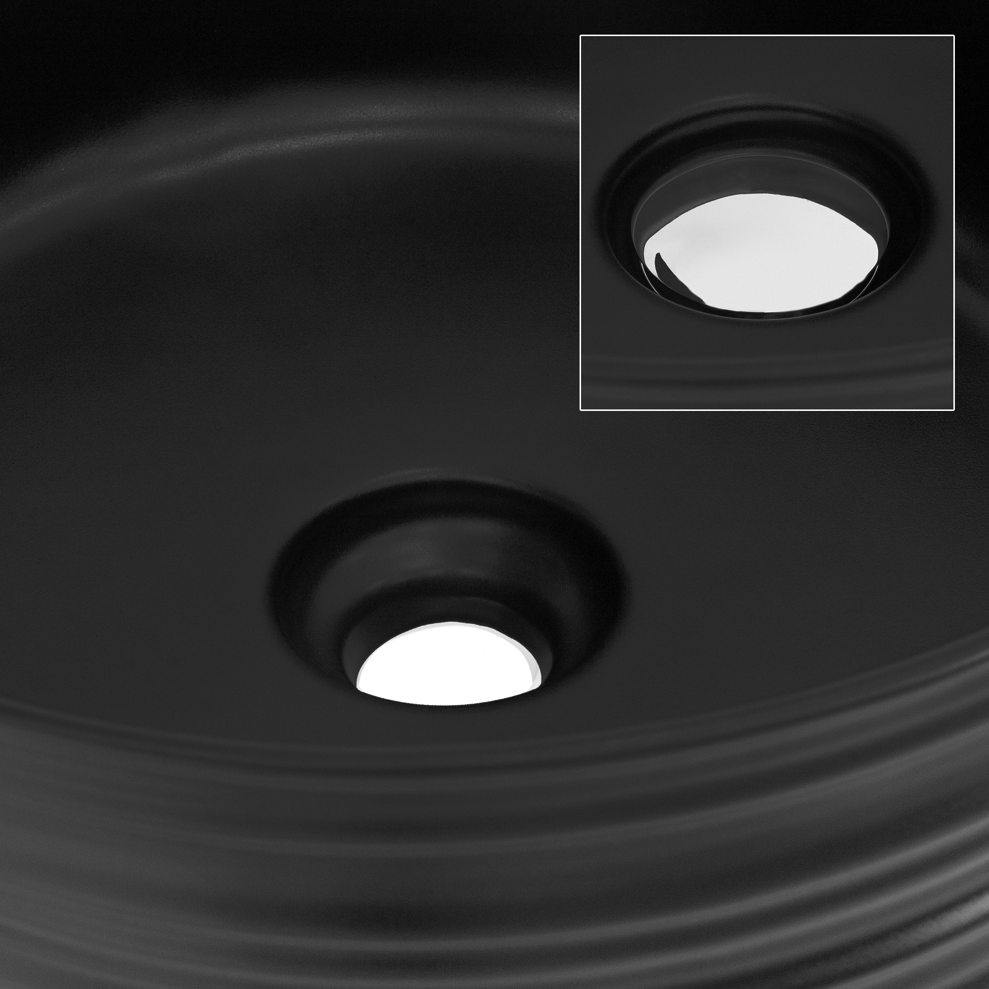 Vasque À Poser Céramique Noir Lavabo Avec Garniture De Vidage Chrome Ø410x180 Mm