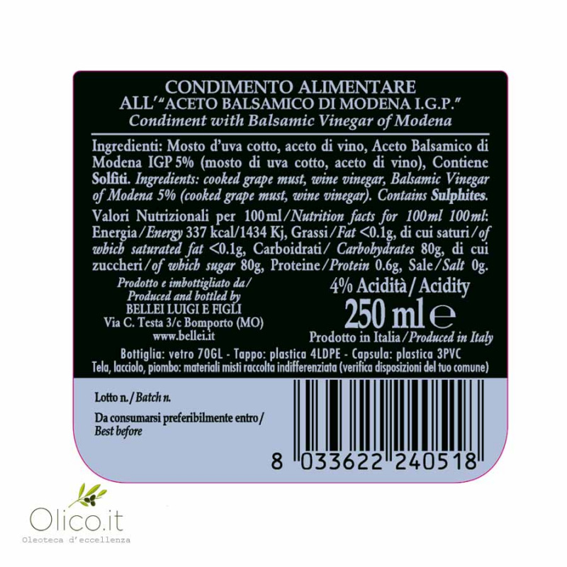 Bis Vinaigres Sua Maestà Acetaia Bellei: Denso Blanc Et Denso Dolce Avec Vinaigre Balsamique De Modena Igp 250 Ml X 2 ACETAIA BELLEI