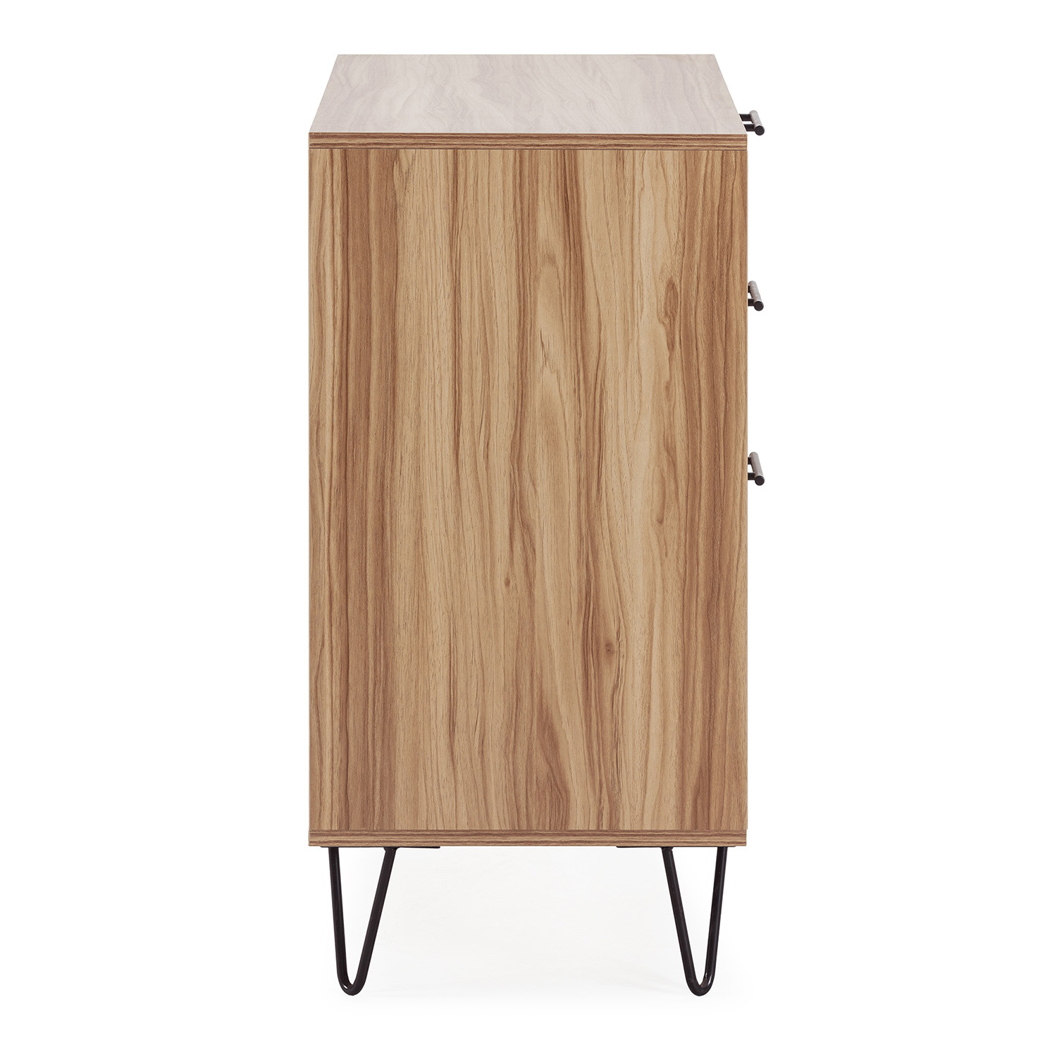 Commode De Nuit Alma 3 Tiroirs, Coloris Bois, Pieds Métal