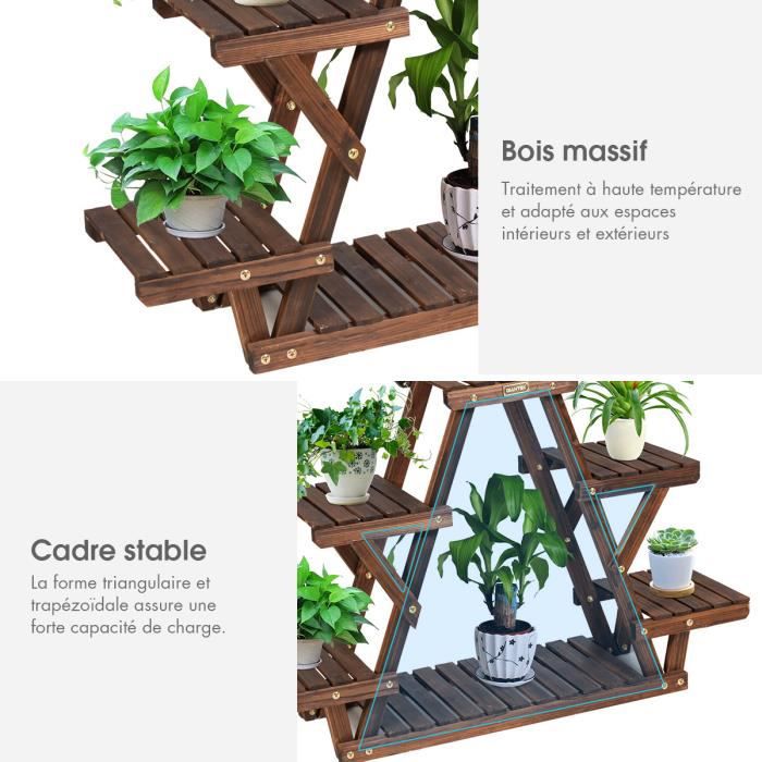 Étagère Pour Plantes En Bois 6 Tablettes 99x25x64,5cm, Support Plante Charge 10kg Par Niveau Terrasse