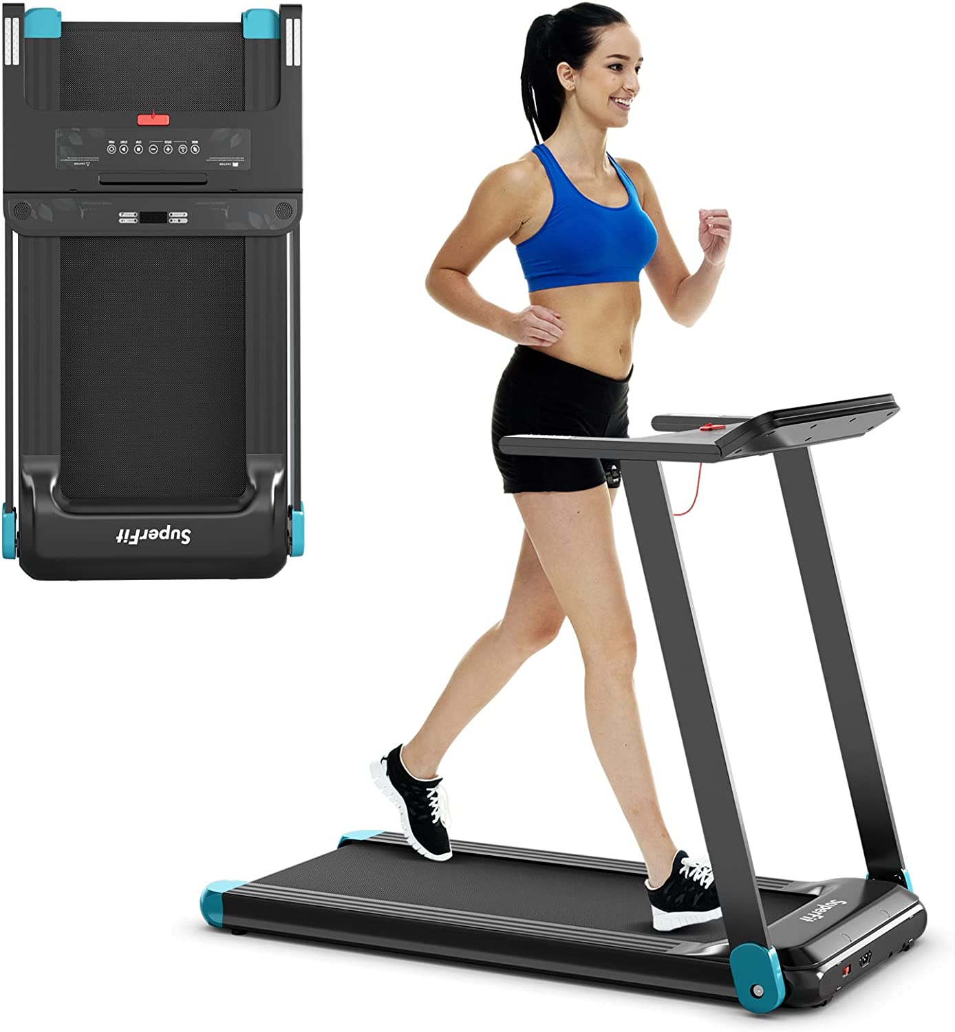 Tapis De Course Pliable Avec 12 Programmes, 12 Km/h, Tapis De Marche Électrique Avec Affichage Led Marine