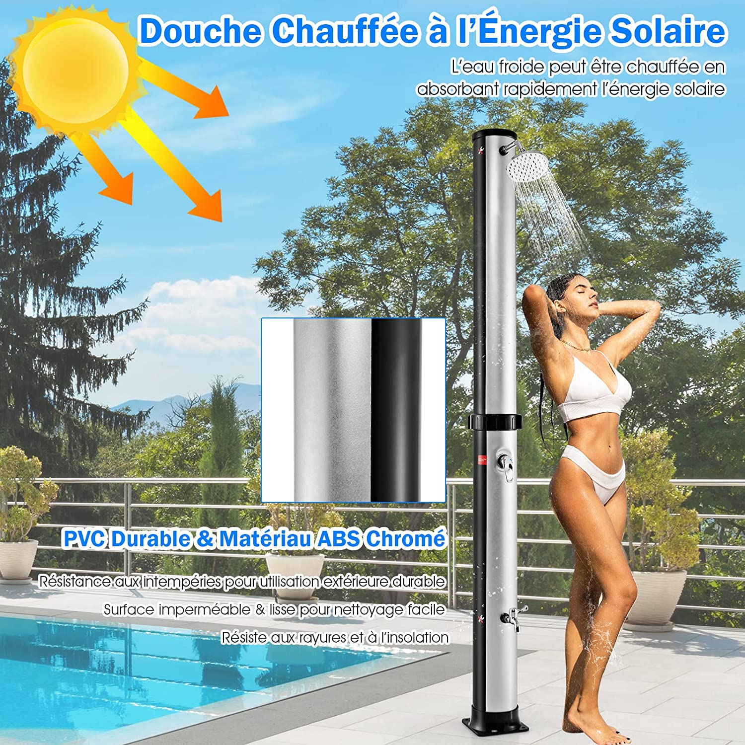 Costway Douche Solaire De Jardin 38l 217,5cm Avec Pommeau