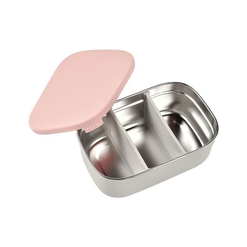 Beaba, Boîte Repas Enfant En Inox, Couvercle En Silicone Et Housse De Protection, Gris Velours Et Rose Poudré