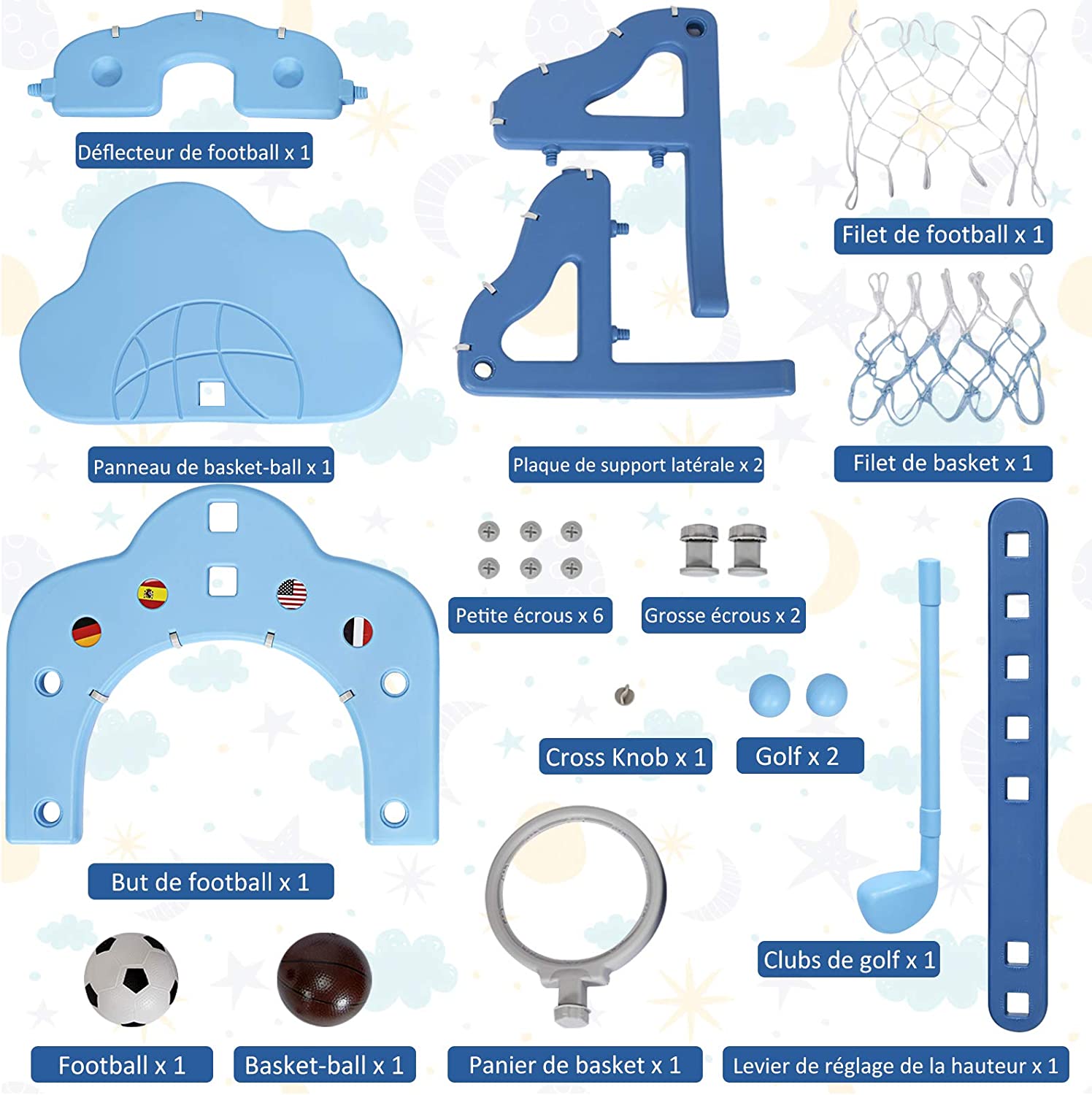 Costway Ensemble De Basket 3 En 1, Panier Avec Hauteur Ajustable 77cm - 116cm