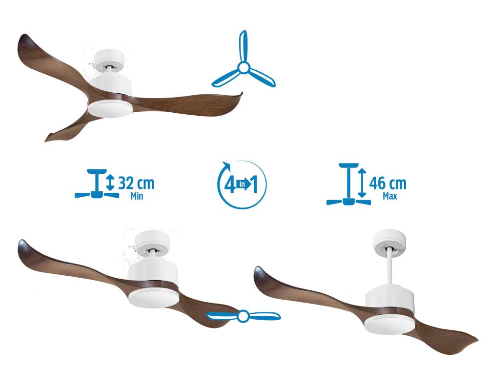 Ventilateur De Plafond Dc Blanc Avec Pales Brunes Pour 35m2