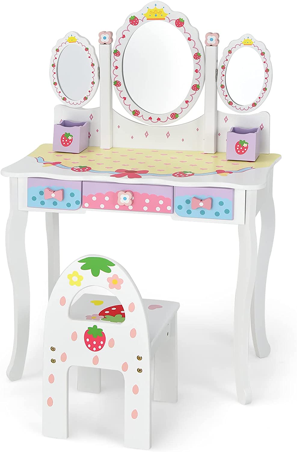Coiffeuse Pour Enfants Avec Miroir Amovible - 3 Tiroirs - 2 Boîtes - Convertible Bureau