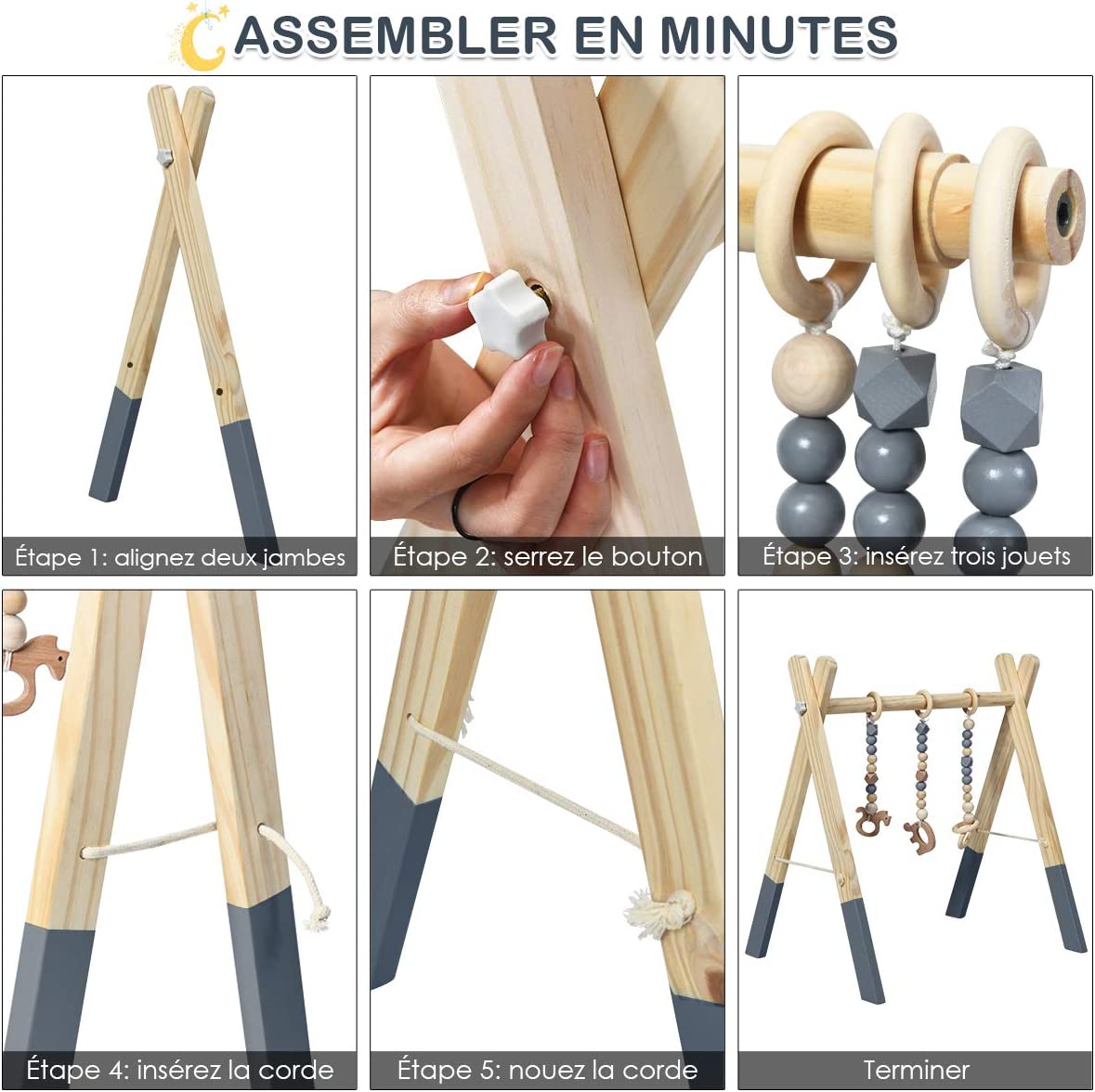 Costway  Portique D’eveil, Arche De Jeux Pour Bébé En Bois Avec Jouets, Centre D'activité Pliable