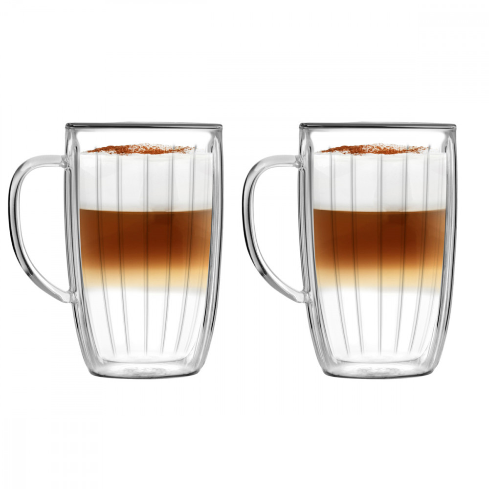 Lot De 2 Tasses Double Paroi Striées 350ml Vialli Design