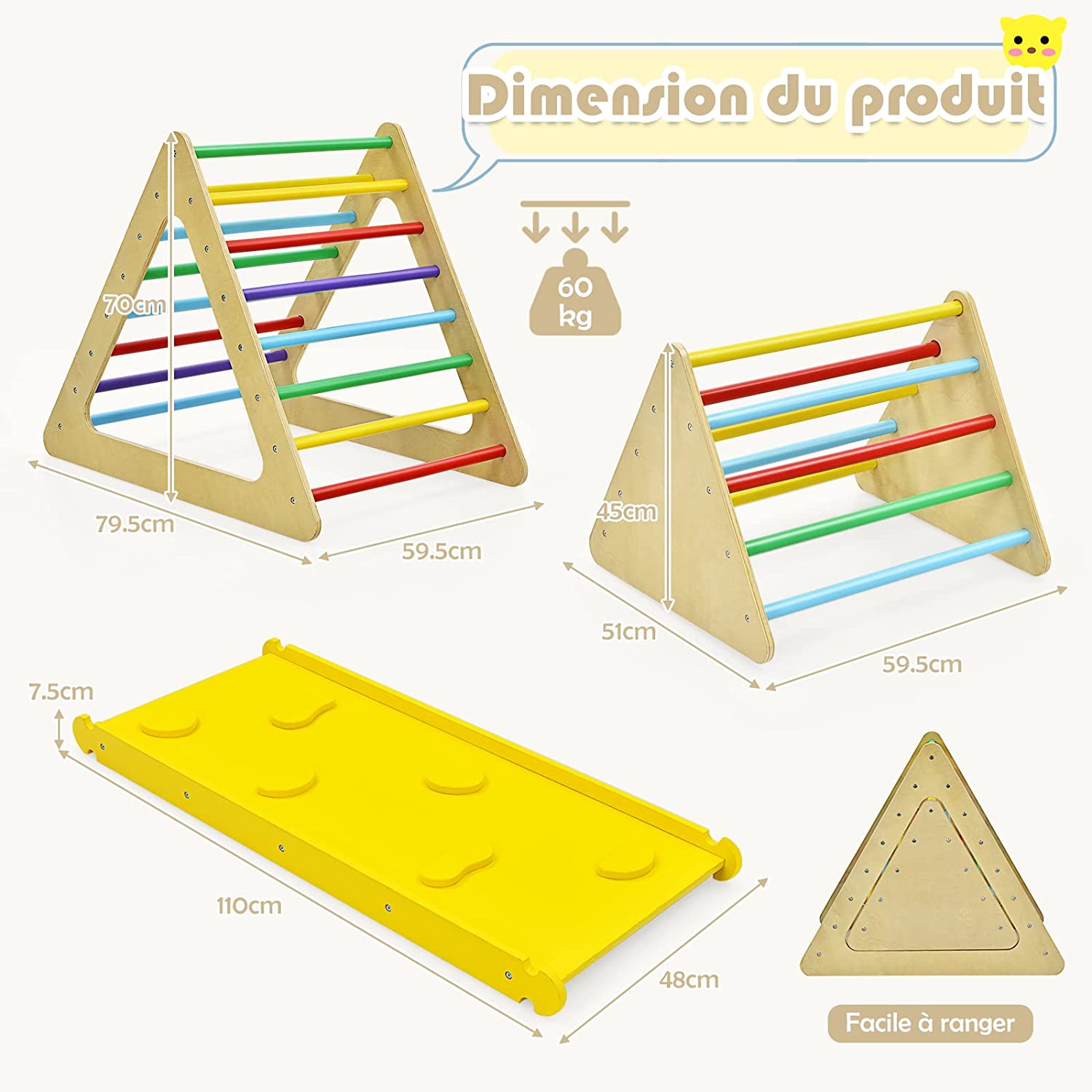 Triangle D'escalade 3-en-1 Pour Enfants Avec 2 Échelles Triangle