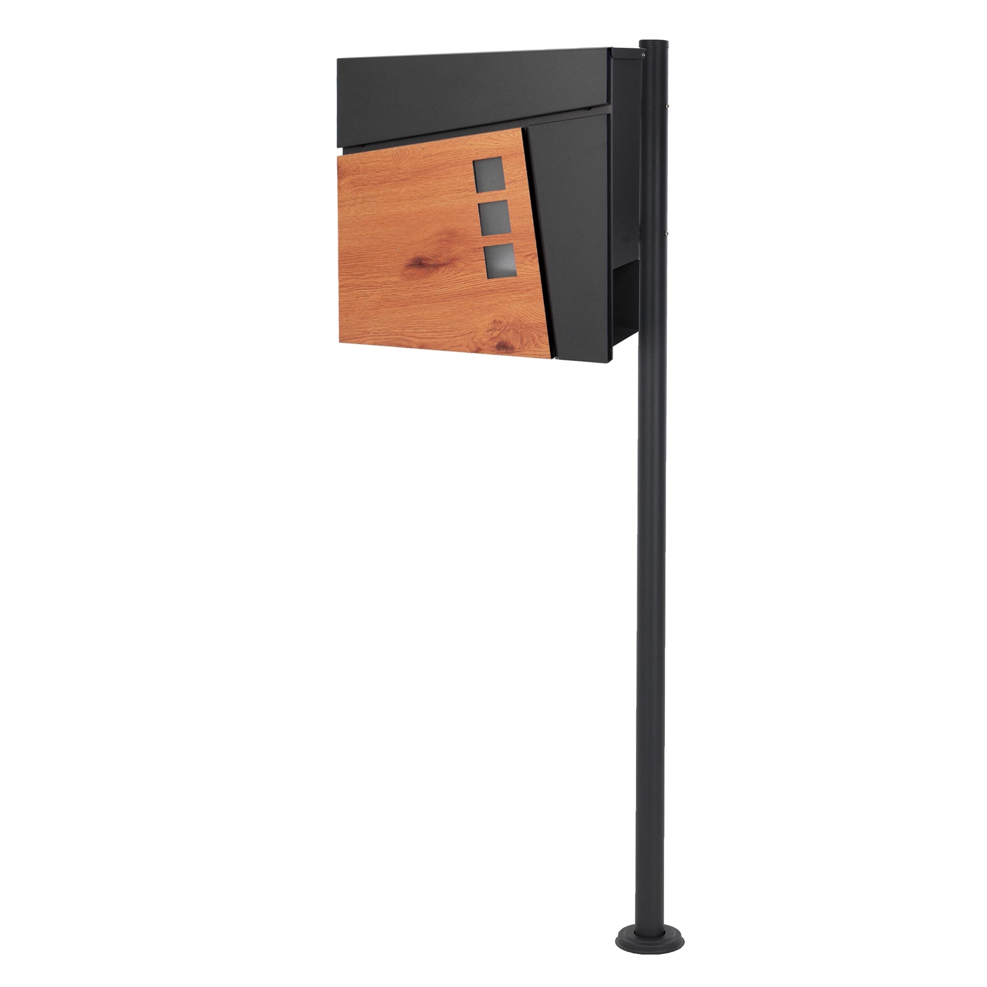 Boîte Aux Lettres Anthracite/aspect Bois Avec Support En Acier Et Kit De Montage