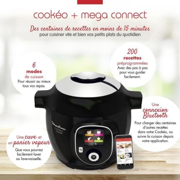 Multicuiseur - Robot Cuiseur Moulinex Cookeo+ Connect  , 6 L, Cuisson Pression, Menus