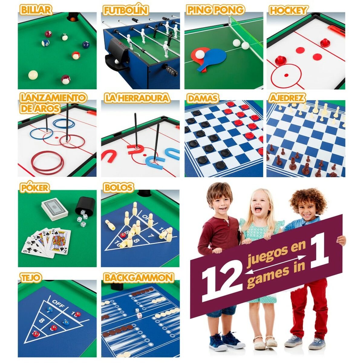 Table Multi-jeux Colorbaby 12 En 1 107 X 83,5 X 61 Cm