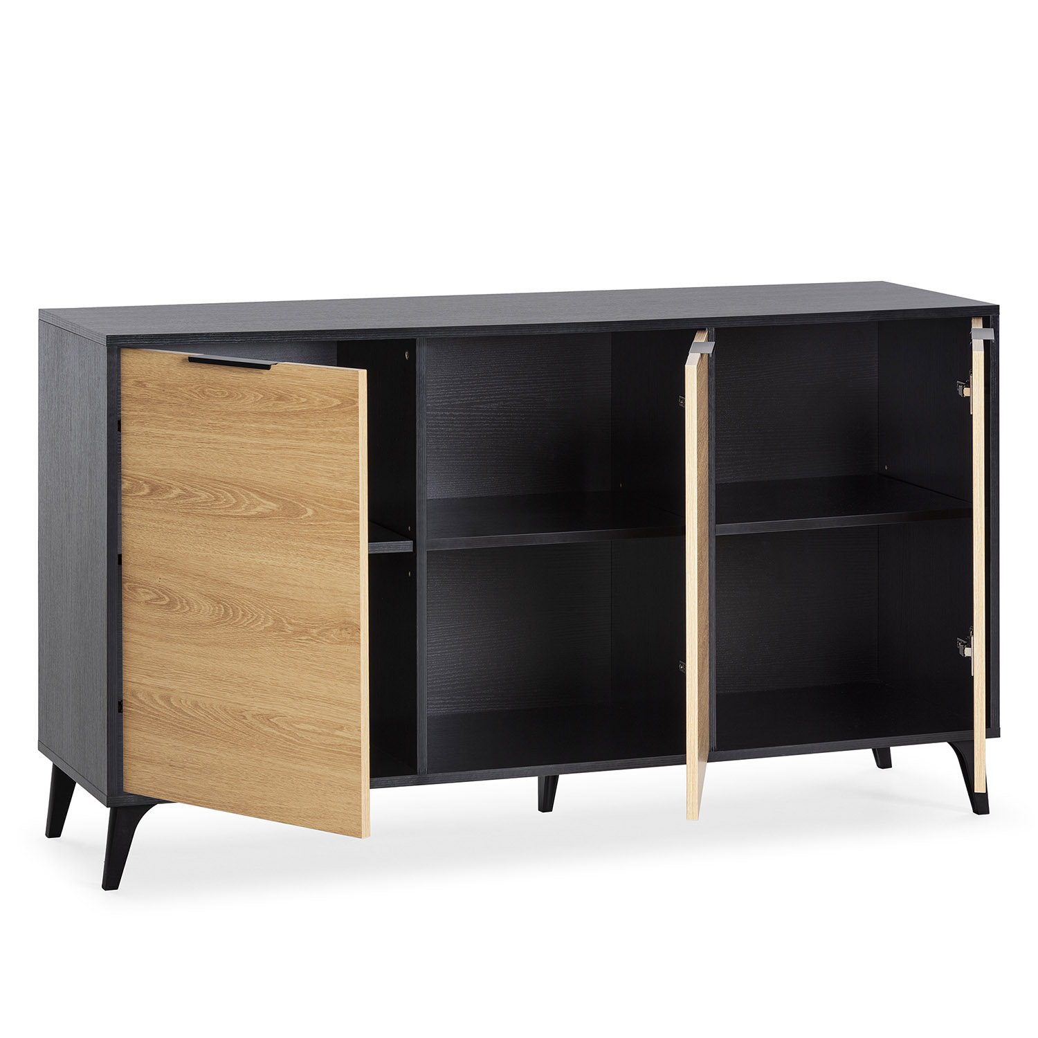 Buffet Kalma 3 Portes En Noir/chêne, Largeur 136 Cm