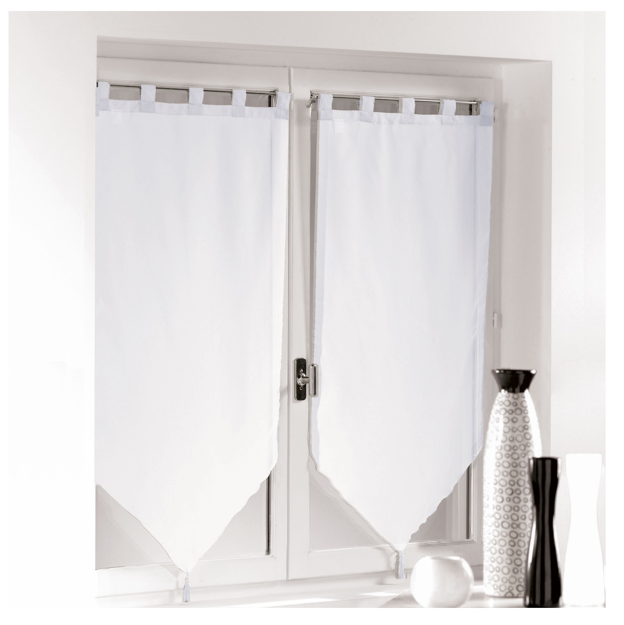 Paire De Rideau Voile Passants Pompons 60 X 90 Cm Voiline Blanc