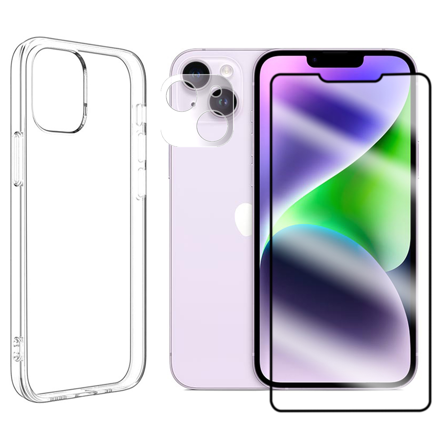 Verre Trempé Pour Iphone 14 Plus + Verre Trempé Caméra Arrière + Coque Souple Silicone Transparente-visiodirect