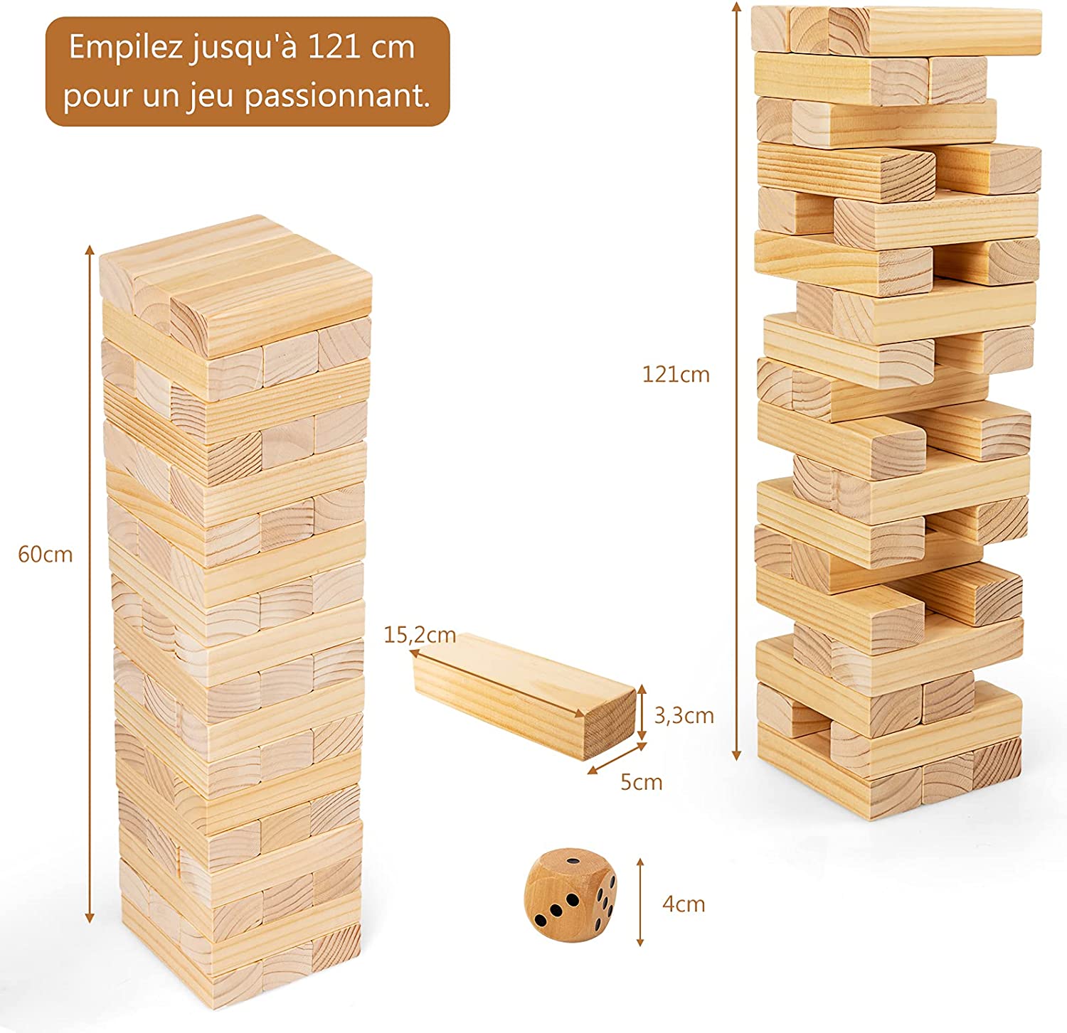 Tour Infernale Géante En Bois Avec Divers Façons De Jouer, Jeu D’adresse Avec 54 Blocs À Empiler