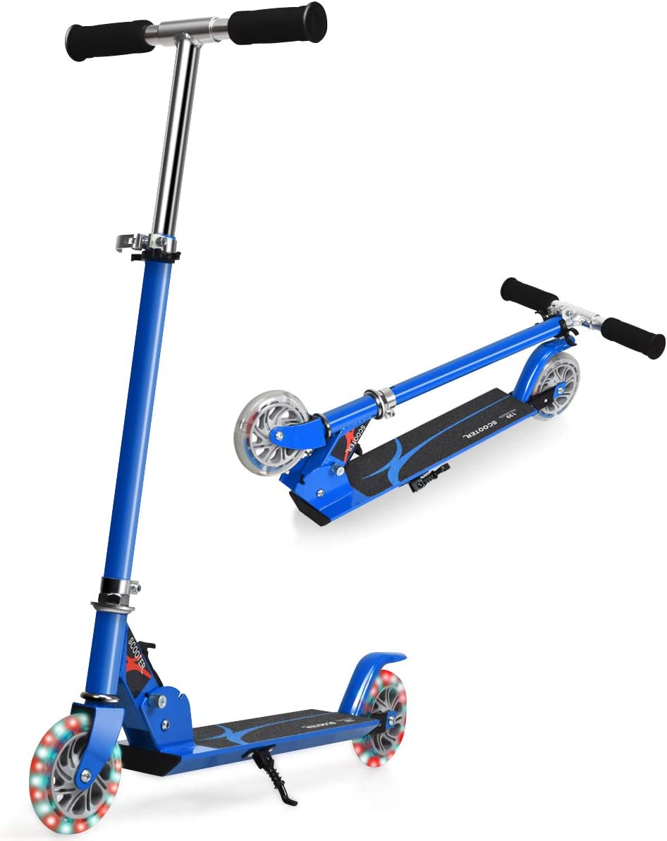 Costway Trottinette Enfant 2 Roues Patinette Enfant Pliable Scooter Enfant Kick Avec Led Lumière Hauteur Réglable