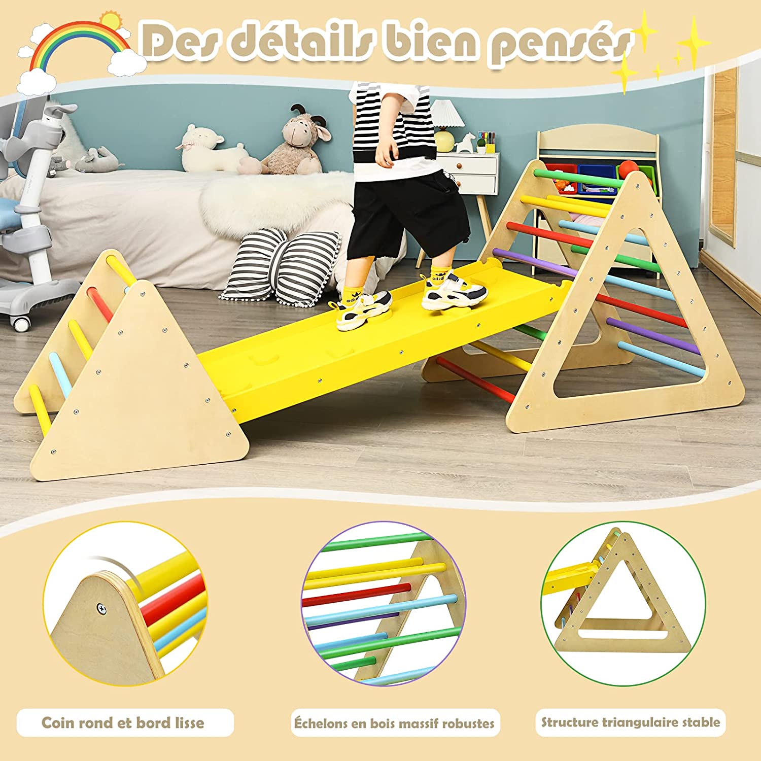 Triangle D'escalade 3-en-1 Pour Enfants Avec 2 Échelles Triangle